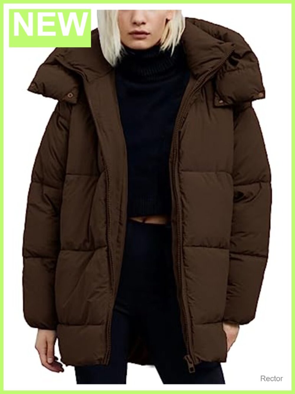 Women's Warm Winter Hooded Puffer Jacket Full Zip Mid-Length Coat